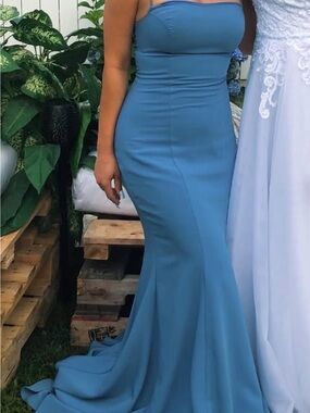 Sleek Strapless Maxi Mermaid Dress in Dusty Blue